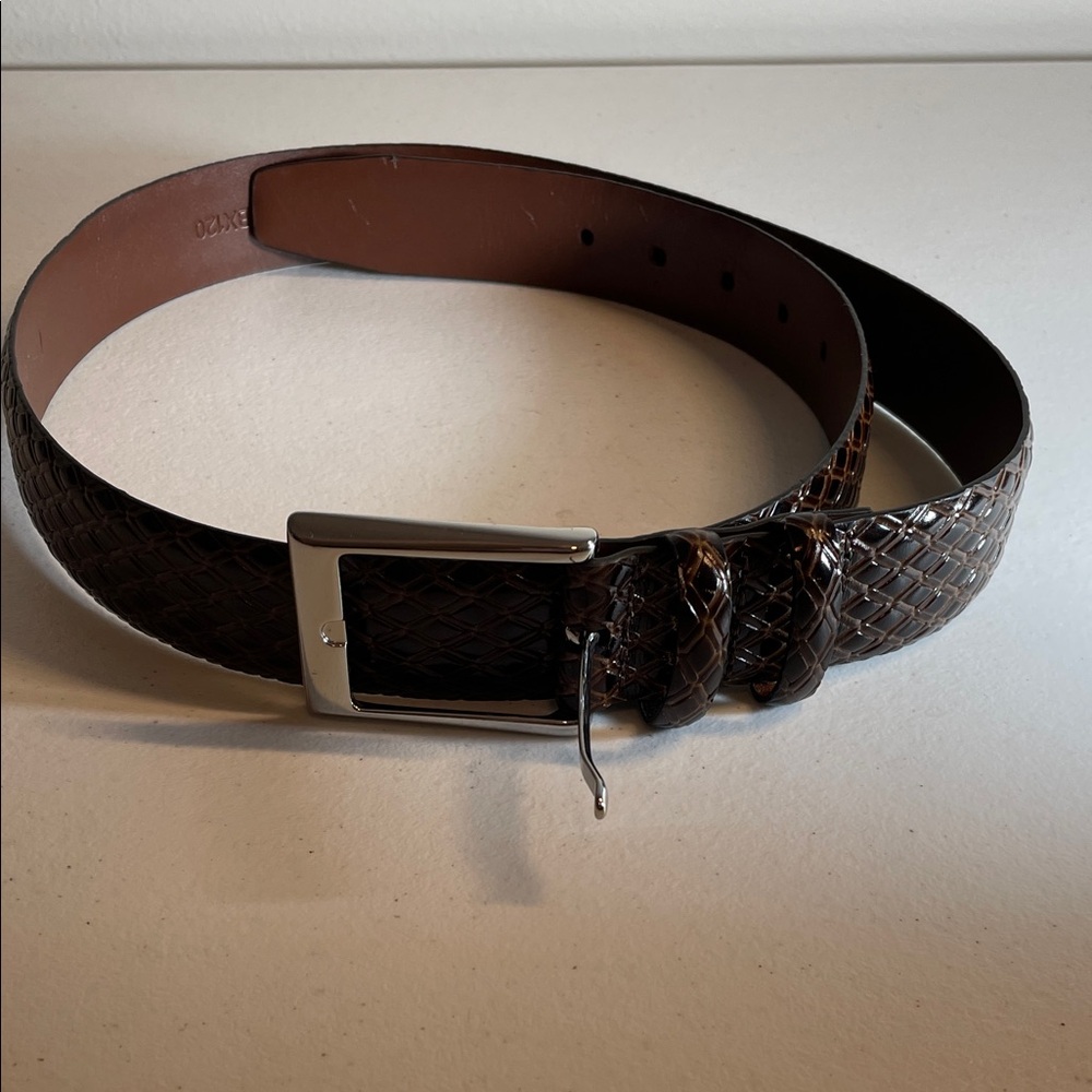 Daniel Cremieux Dark Brown Embossed Leather Belt with Silver Buckle